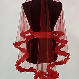 Lazer Çiçekli Kırmızı Gelin Duvak