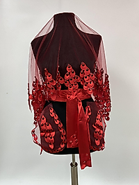 Tavus Kuşu, Yaprak Desenli, Kırmızı, Taşlı Kına, Gelin Duvağı