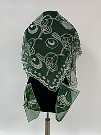 Erkek Kına Omuz Şalı, Yeşil, Pul İşlemeli